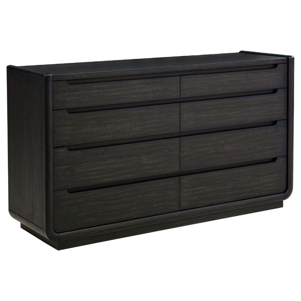 Lina Wide Dresser with 8 Drawers | Integrated H&les | Black Wood