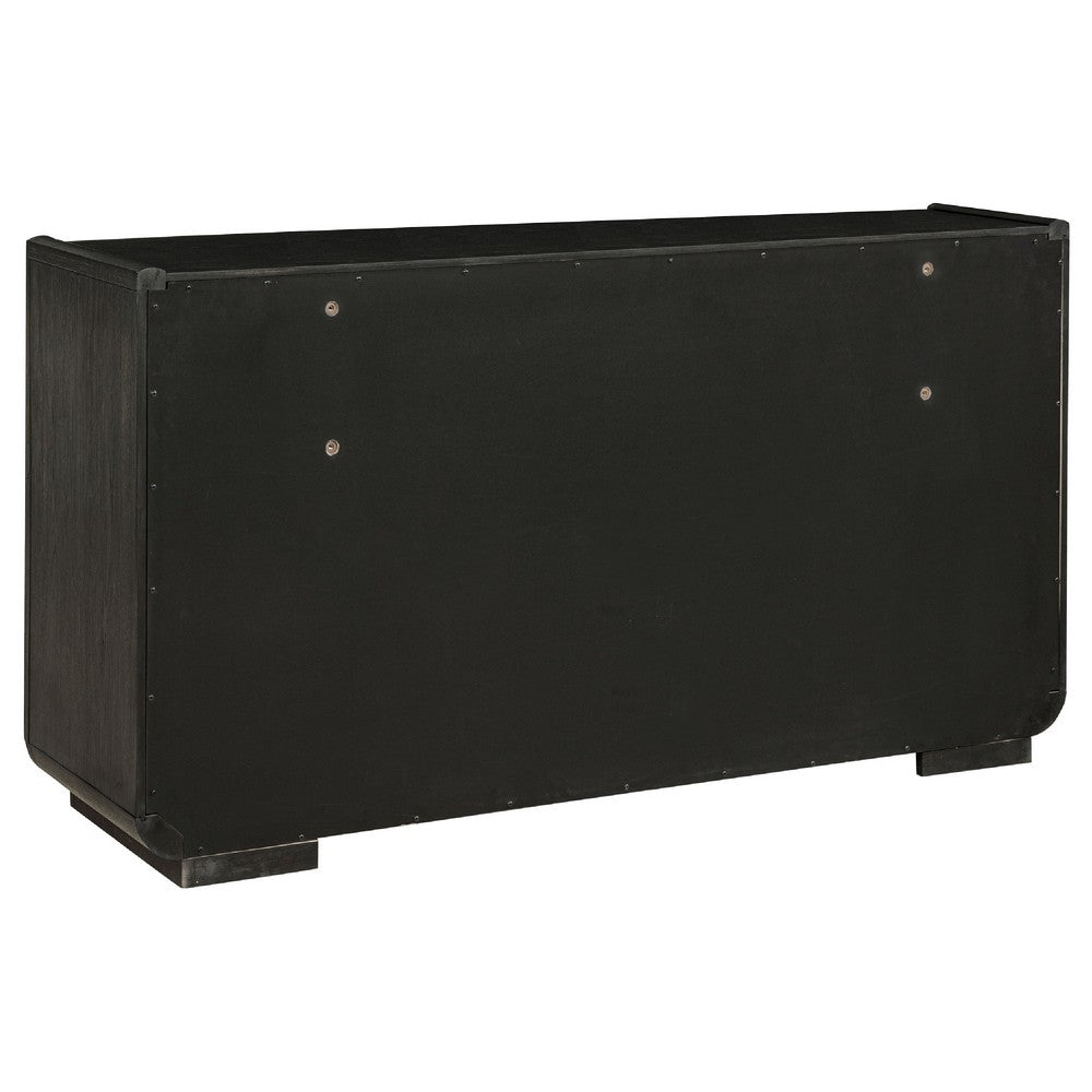 Lina Wide Dresser with 8 Drawers | Integrated H&les | Black Wood
