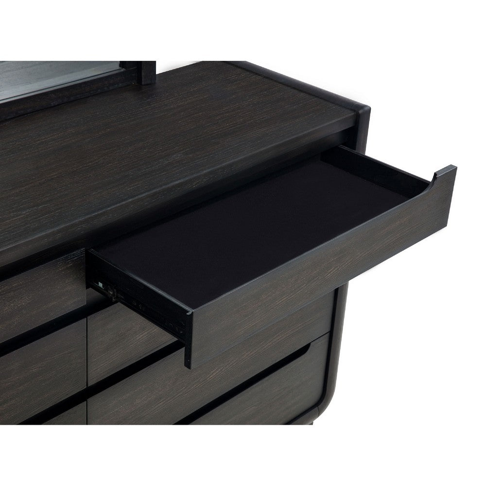 Lina Wide Dresser with 8 Drawers | Integrated H&les | Black Wood