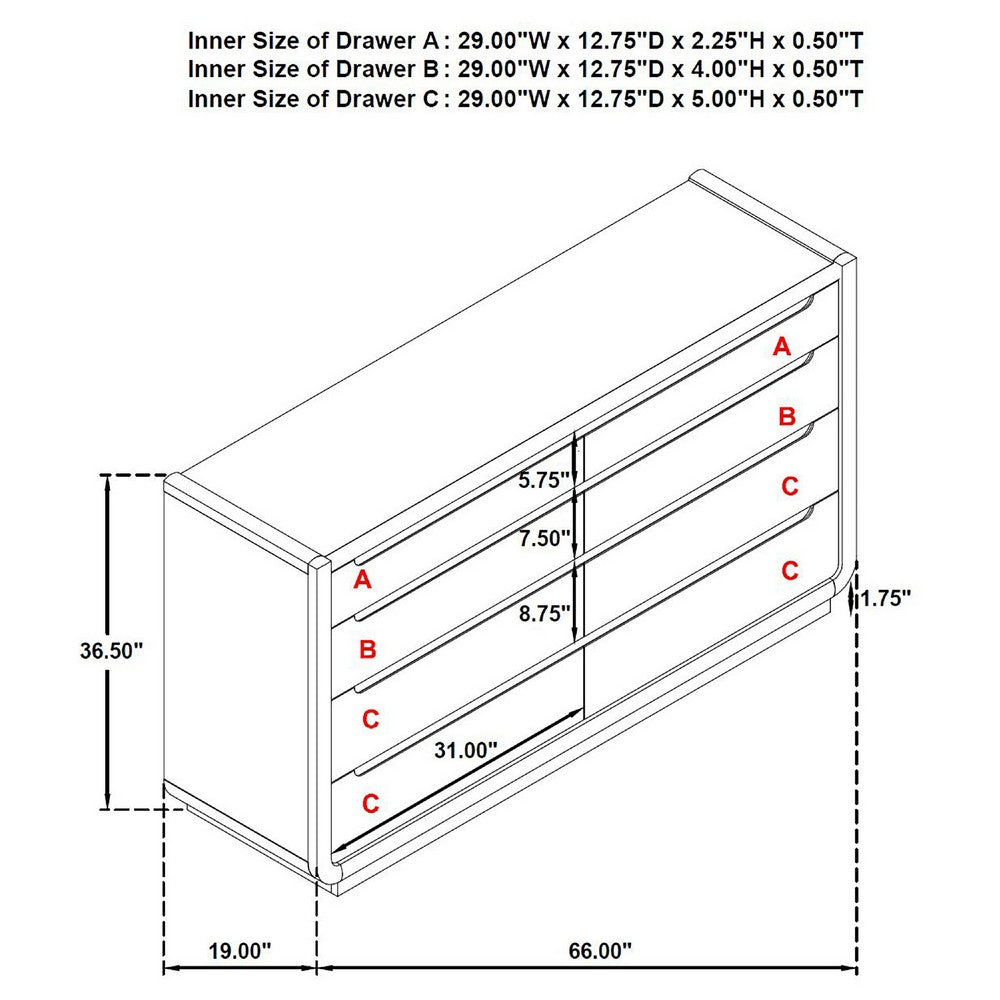 Lina Wide Dresser with 8 Drawers | Integrated H&les | Black Wood