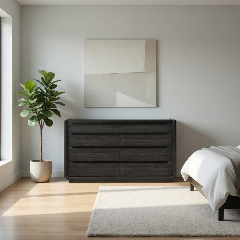 Lina Wide Dresser with 8 Drawers | Integrated H&les | Black Wood