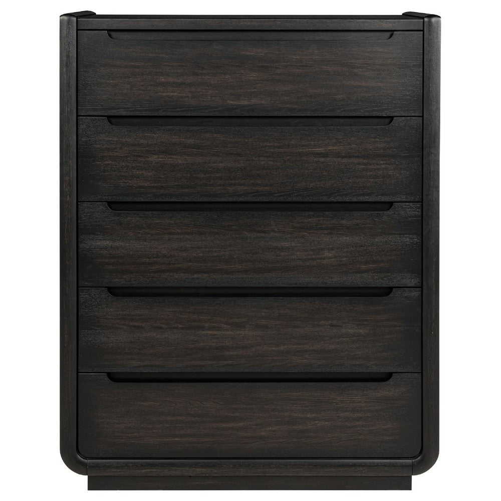 Lina Tall Dresser Chest with 5 Drawers | Integrated H&les | Black Wood