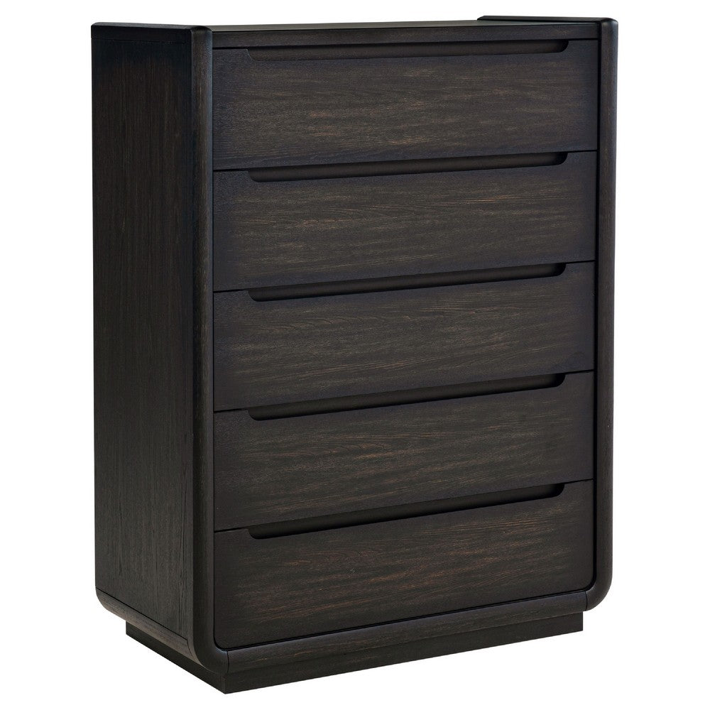 Lina Tall Dresser Chest with 5 Drawers | Integrated H&les | Black Wood