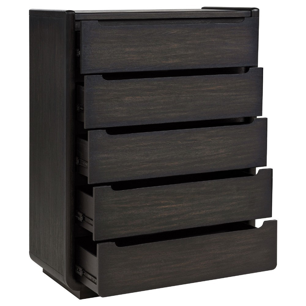 Lina Tall Dresser Chest with 5 Drawers | Integrated H&les | Black Wood