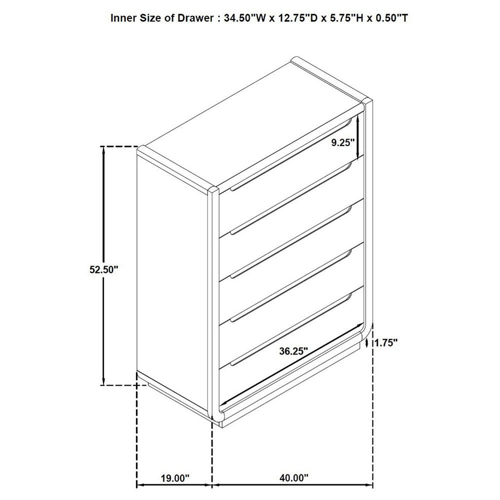 Lina Tall Dresser Chest with 5 Drawers | Integrated H&les | Black Wood