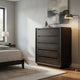 Lina Tall Dresser Chest with 5 Drawers | Integrated H&les | Black Wood