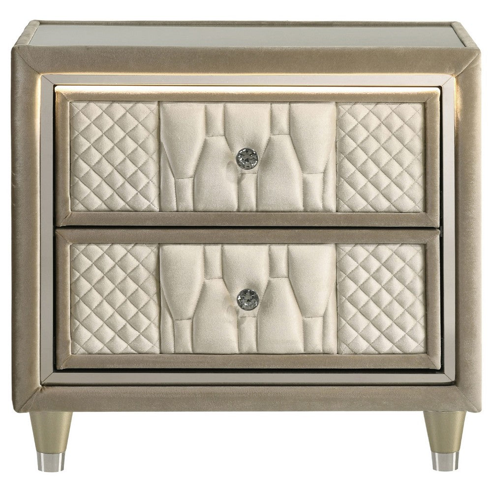 Maren Nightst& | 2 Drawers & USB Port | Ivory-Camel Velvet 28"