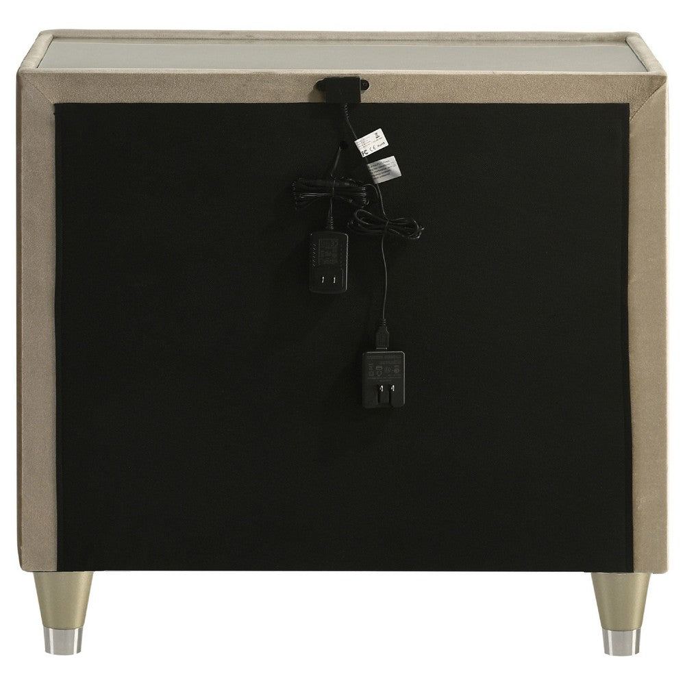 Maren Nightst& | 2 Drawers & USB Port | Ivory-Camel Velvet 28"