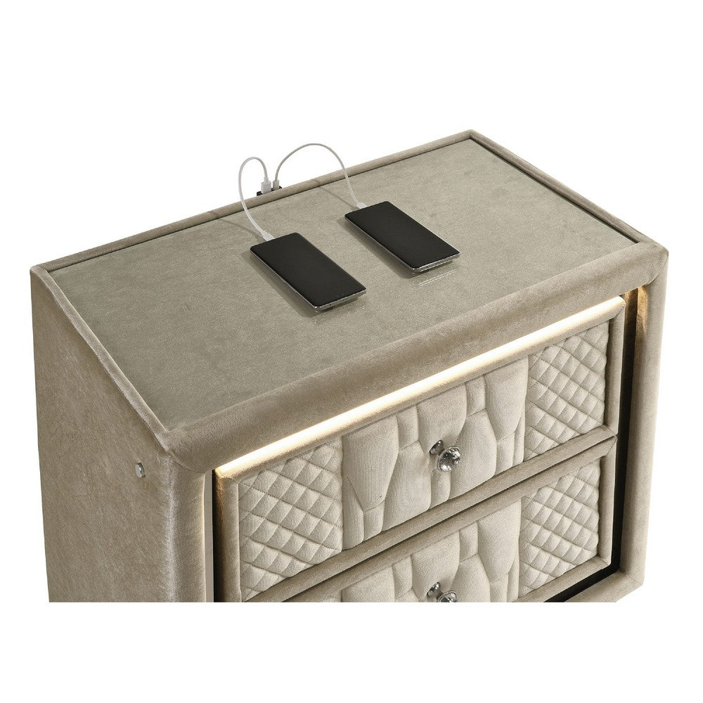 Maren Nightst& | 2 Drawers & USB Port | Ivory-Camel Velvet 28"