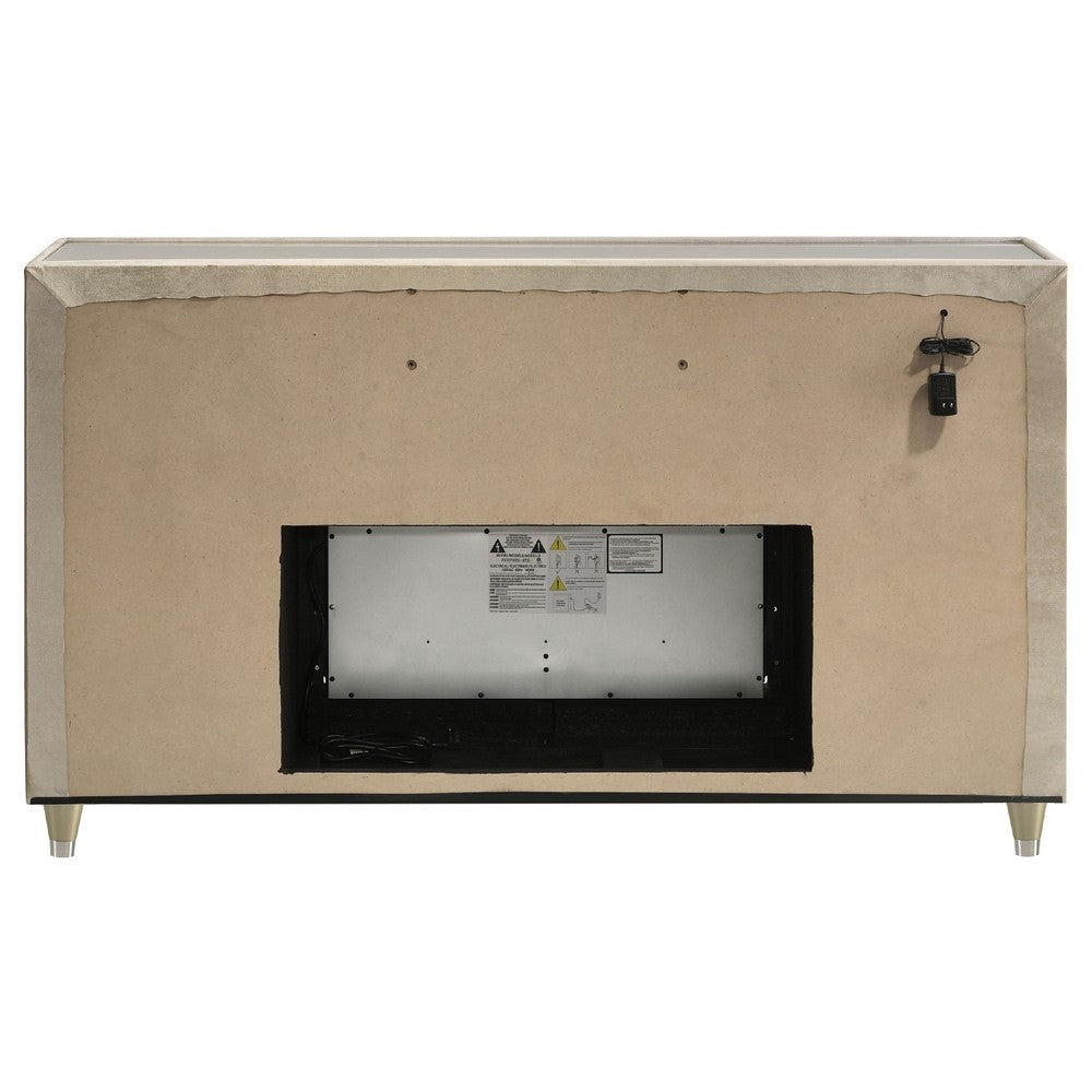 Maren Wide Dresser | 8 Drawers | LED Flame box | Ivory-Camel Velvet