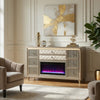 Maren Wide Dresser | 8 Drawers | LED Flame box | Ivory-Camel Velvet