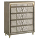 Maren Tall Dresser Chest | 5 Drawers & LED Light | Ivory Tufted Velvet