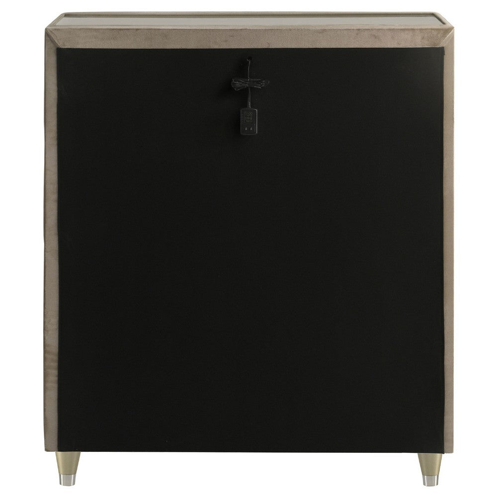 Maren Tall Dresser Chest | 5 Drawers & LED Light | Ivory Tufted Velvet