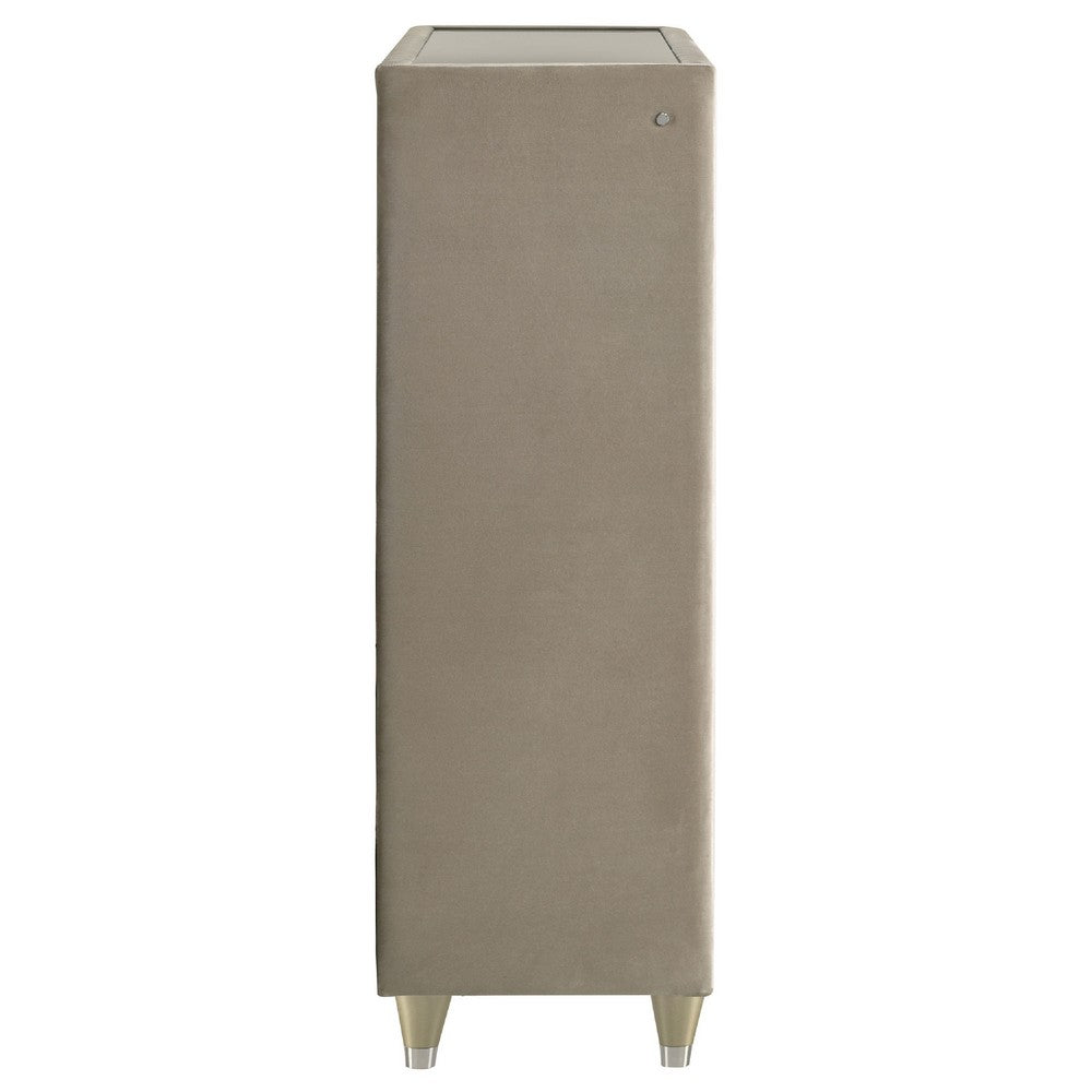 Maren Tall Dresser Chest | 5 Drawers & LED Light | Ivory Tufted Velvet