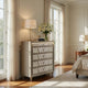 Maren Tall Dresser Chest | 5 Drawers & LED Light | Ivory Tufted Velvet