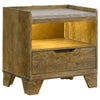 Nolan Nightst& with LED Cubby | Drawer & Marble Top | Brown Wood