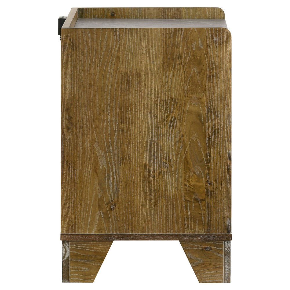 Nolan Nightst& with LED Cubby | Drawer & Marble Top | Brown Wood
