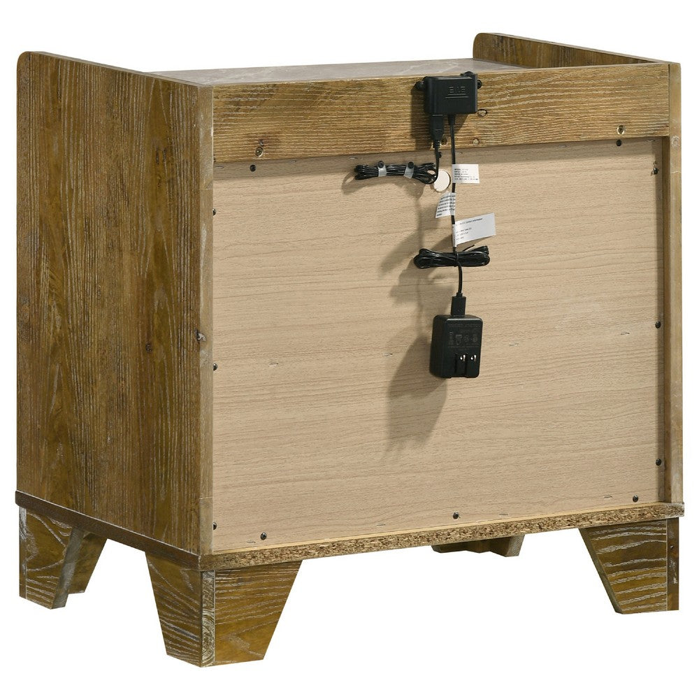 Nolan Nightst& with LED Cubby | Drawer & Marble Top | Brown Wood