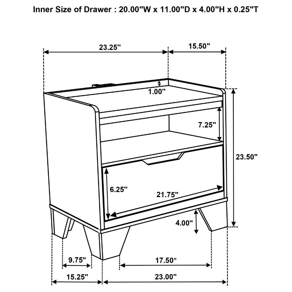 Nolan Nightst& with LED Cubby | Drawer & Marble Top | Brown Wood