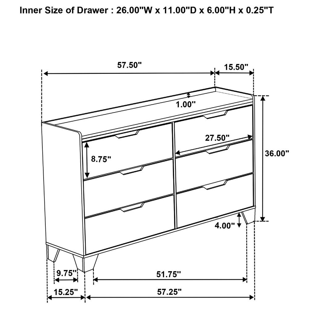 Nolan Wide Dresser with Faux Marble Top | 6 Drawers | Brown Wood