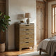 Nolan Tall Dresser Chest with Faux Marble Top | 5 Drawers | Brown Wood