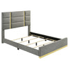 Orion Queen Panel Bed with Gold Trim | Wood Frame | Gray Chaneled Fabric