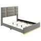 Orion Queen Panel Bed with Gold Trim | Wood Frame | Gray Chaneled Fabric