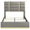 Orion Queen Panel Bed with Gold Trim | Wood Frame | Gray Chaneled Fabric