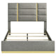 Orion Queen Panel Bed with Gold Trim | Wood Frame | Gray Chaneled Fabric