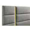 Orion Queen Panel Bed with Gold Trim | Wood Frame | Gray Chaneled Fabric