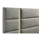 Orion Queen Panel Bed with Gold Trim | Wood Frame | Gray Chaneled Fabric
