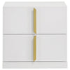 Orion Nightst& with 2 Drawers | Gold Metal Pulls | White Gloss Wood