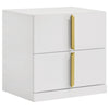 Orion Nightst& with 2 Drawers | Gold Metal Pulls | White Gloss Wood