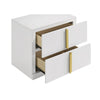 Orion Nightst& with 2 Drawers | Gold Metal Pulls | White Gloss Wood