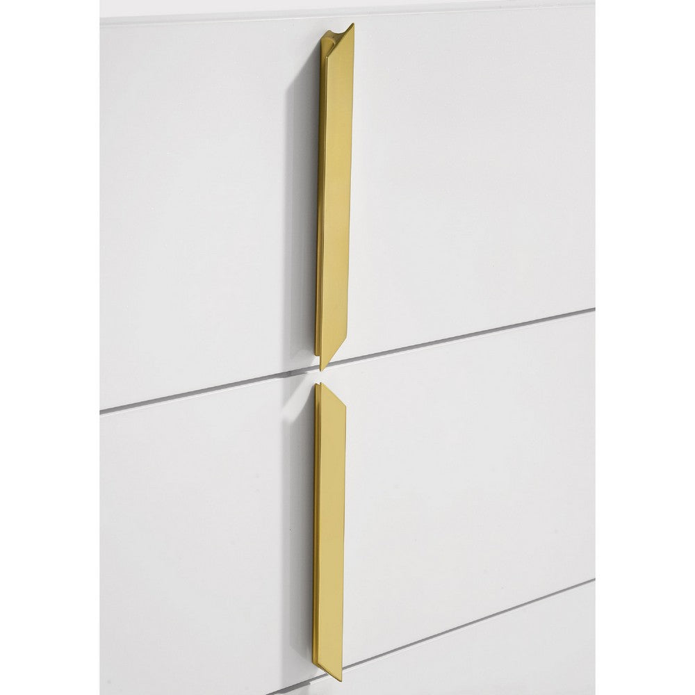 Orion Nightst& with 2 Drawers | Gold Metal Pulls | White Gloss Wood