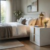 Orion Nightst& with 2 Drawers | Gold Metal Pulls | White Gloss Wood