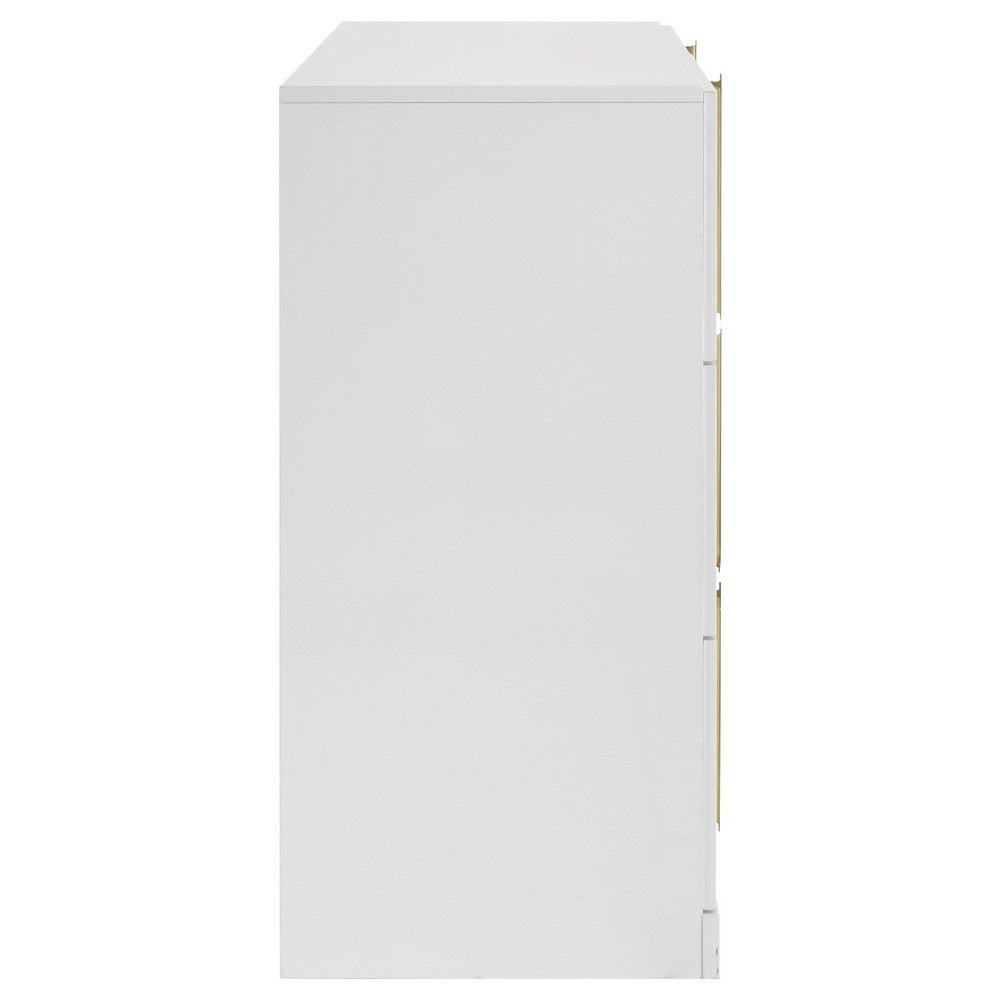 Orion Wide Dresser with 6 Drawers | Gold H&les | Glossy White Wood