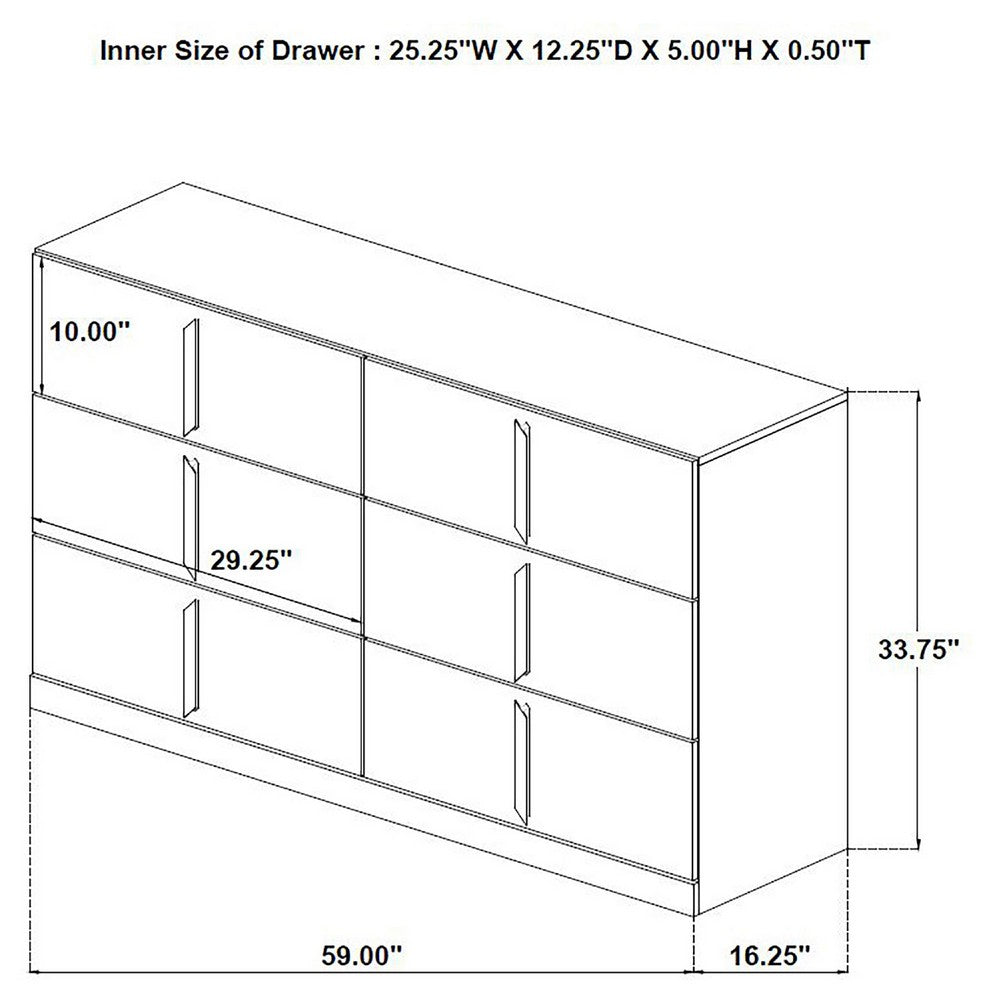 Orion Wide Dresser with 6 Drawers | Gold H&les | Glossy White Wood