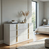 Orion Wide Dresser with 6 Drawers | Gold H&les | Glossy White Wood