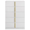 Orion Tall Dresser Chest with 5 Drawers | Gold H&les | Glossy White Wood