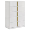 Orion Tall Dresser Chest with 5 Drawers | Gold H&les | Glossy White Wood