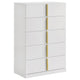 Orion Tall Dresser Chest with 5 Drawers | Gold H&les | Glossy White Wood