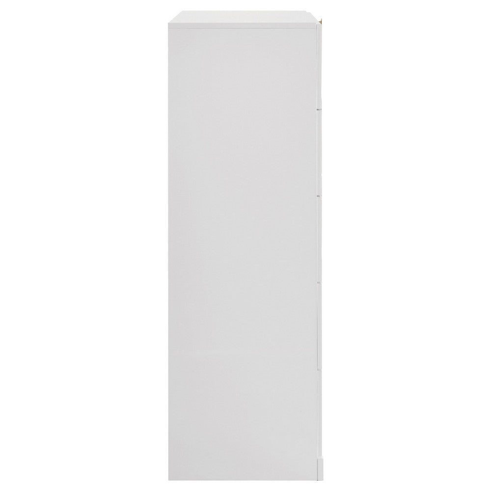 Orion Tall Dresser Chest with 5 Drawers | Gold H&les | Glossy White Wood