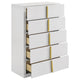 Orion Tall Dresser Chest with 5 Drawers | Gold H&les | Glossy White Wood