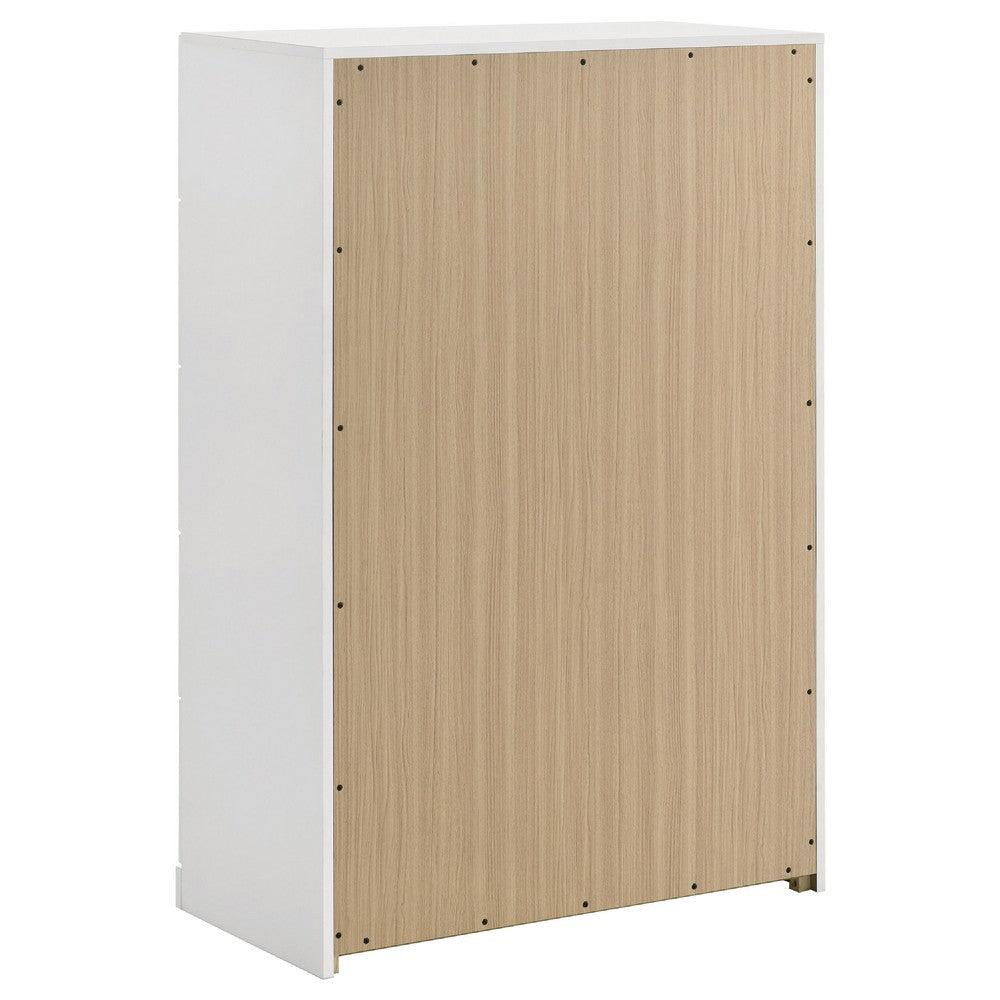 Orion Tall Dresser Chest with 5 Drawers | Gold H&les | Glossy White Wood
