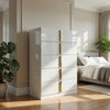 Orion Tall Dresser Chest with 5 Drawers | Gold H&les | Glossy White Wood