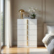 Orion Tall Dresser Chest with 5 Drawers | Gold H&les | Glossy White Wood