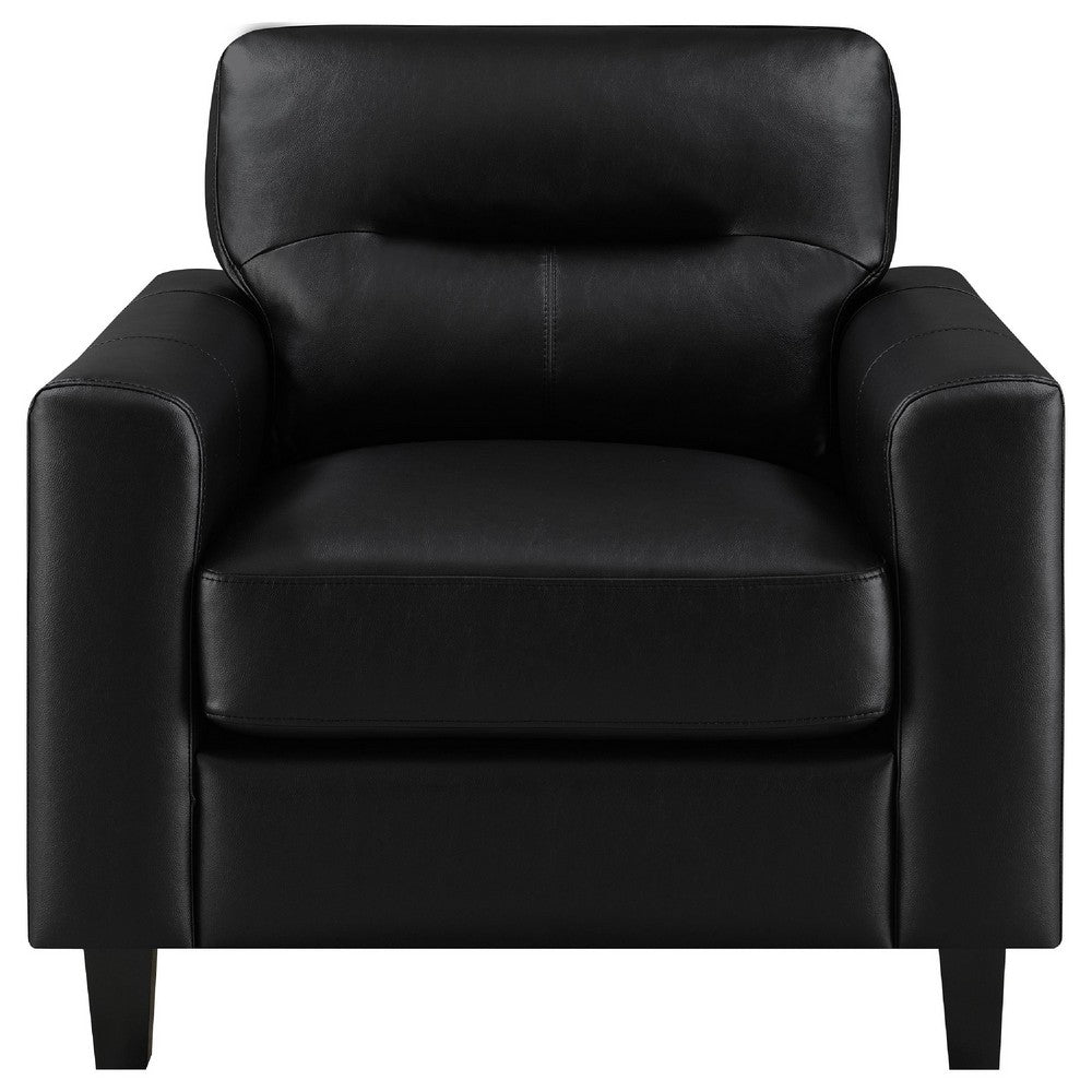 Secy Sofa Chair | Black Faux Leather | Track Arms | Pine Wood Frame