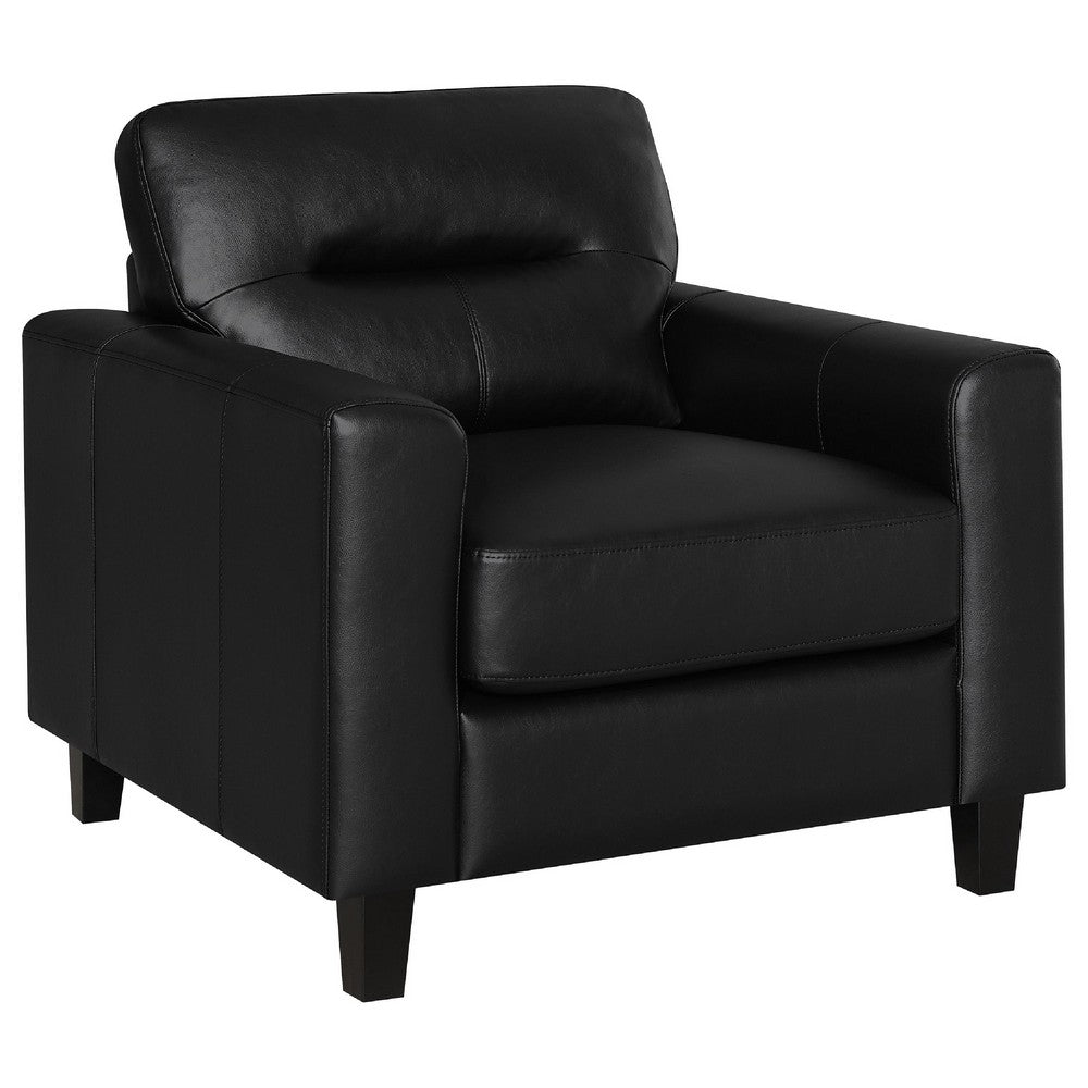 Secy Sofa Chair | Black Faux Leather | Track Arms | Pine Wood Frame