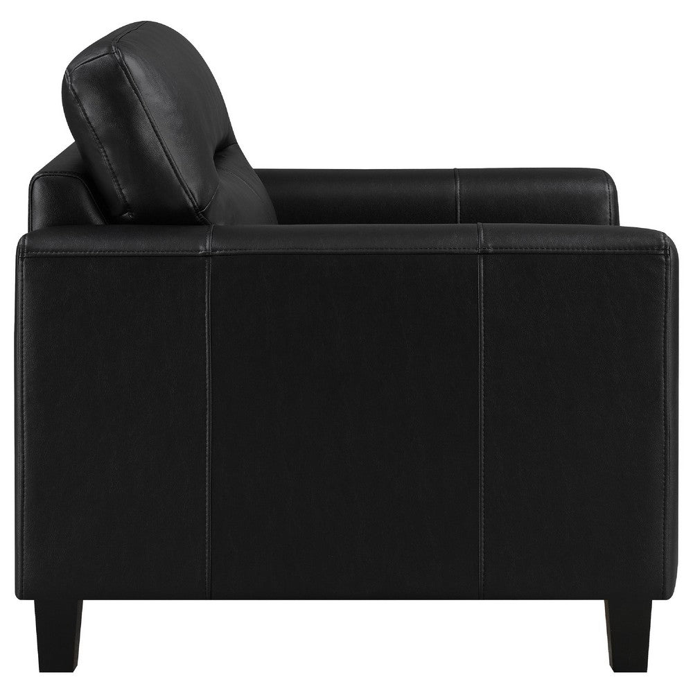 Secy Sofa Chair | Black Faux Leather | Track Arms | Pine Wood Frame